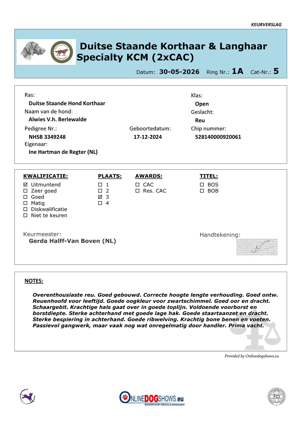 Keurverslag Duitse Staande Korthaar & Langhaar Specialty KCM 30-05-2026